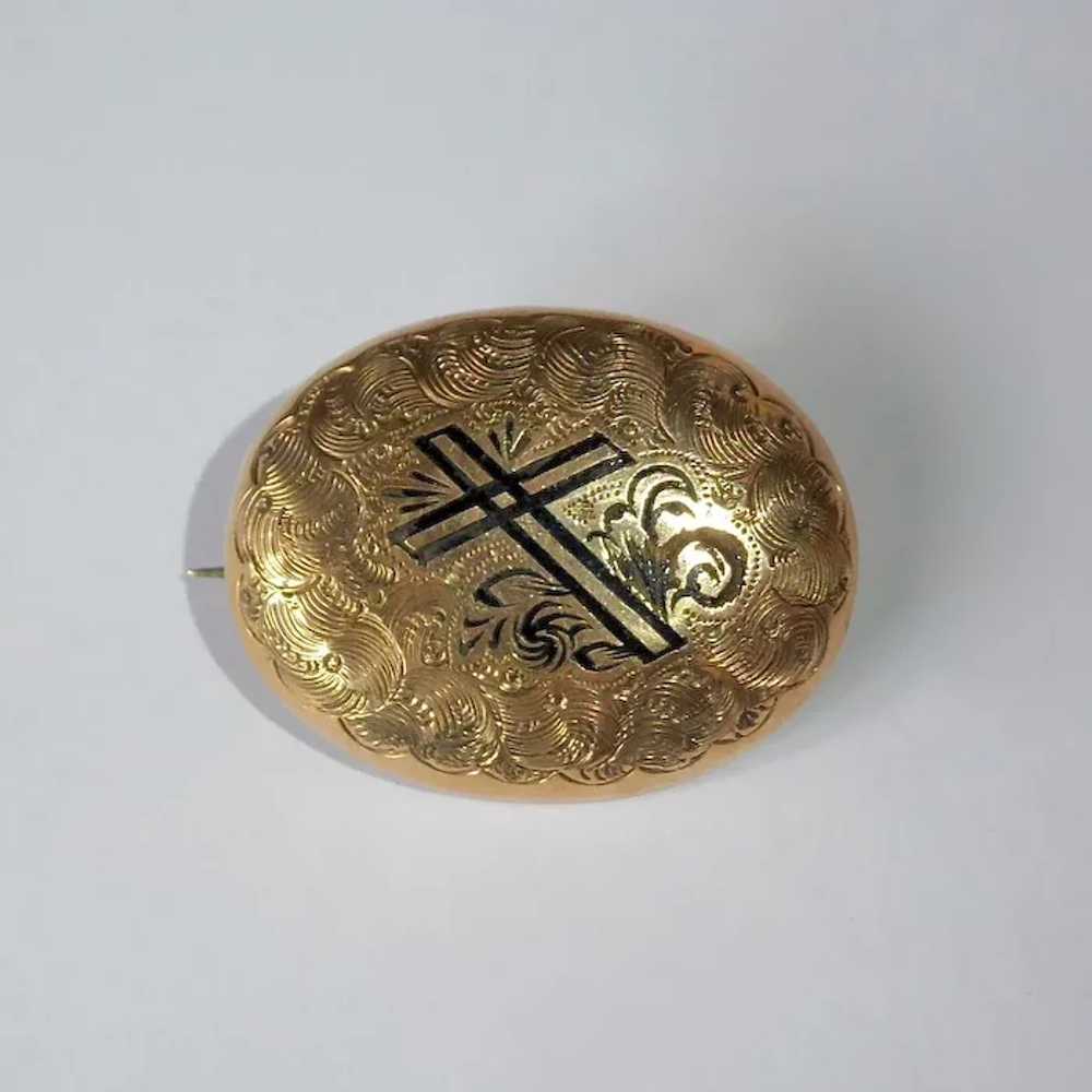 Victorian Engraved Gold Filled Pin w Cross - image 7