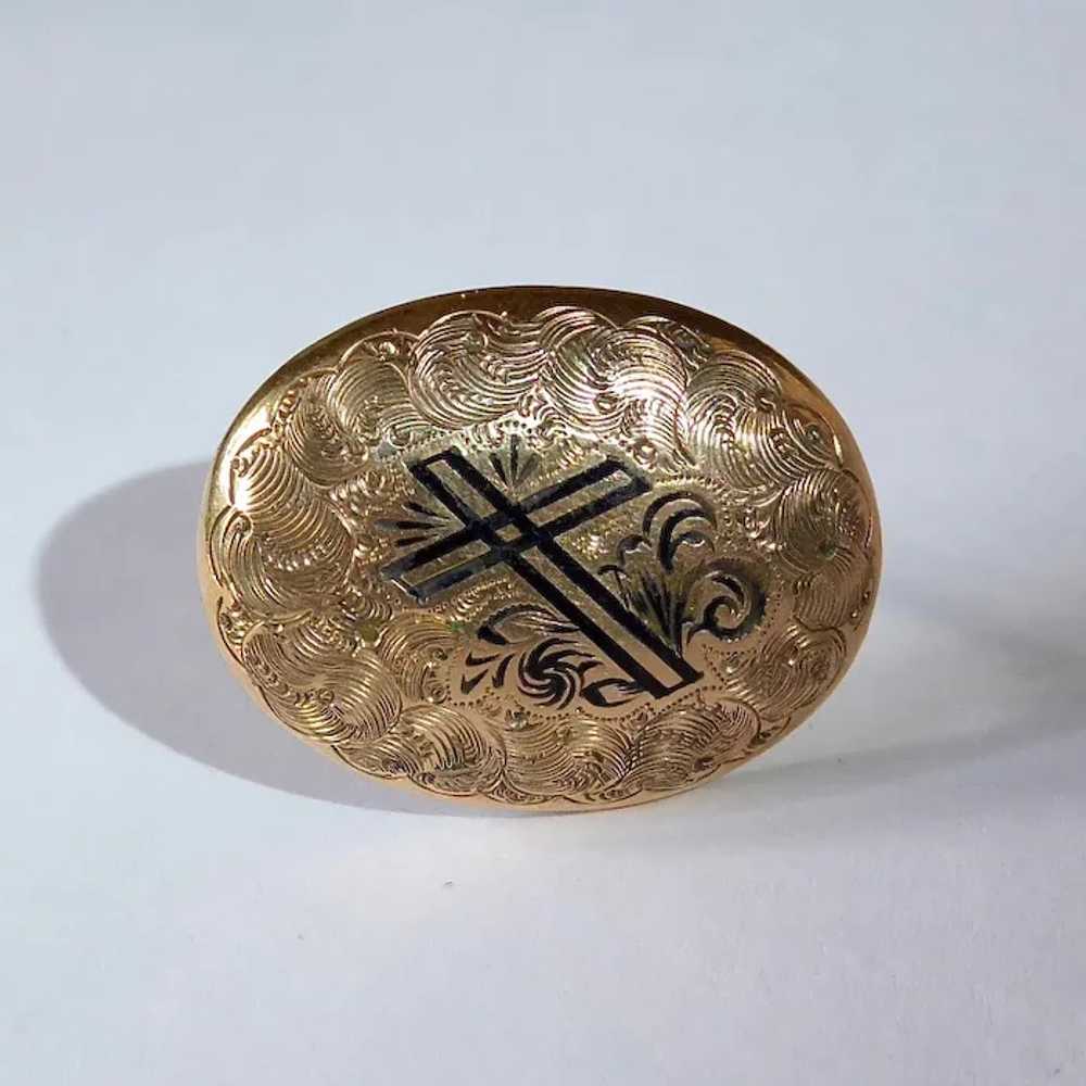 Victorian Engraved Gold Filled Pin w Cross - image 9