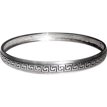 Domed Sterling Bangle Bracelet Greek Key Design