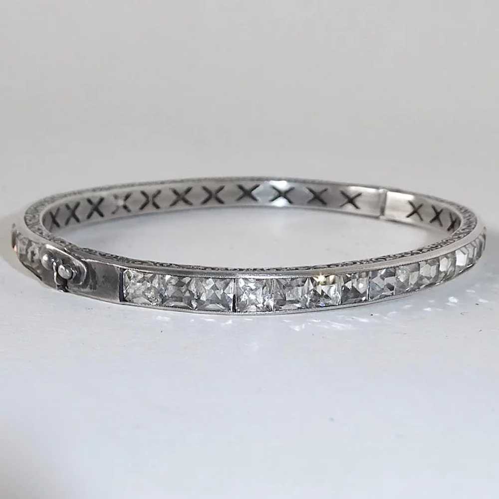 Art Deco Sterling & Rhinestone Hinged Bangle Brac… - image 2