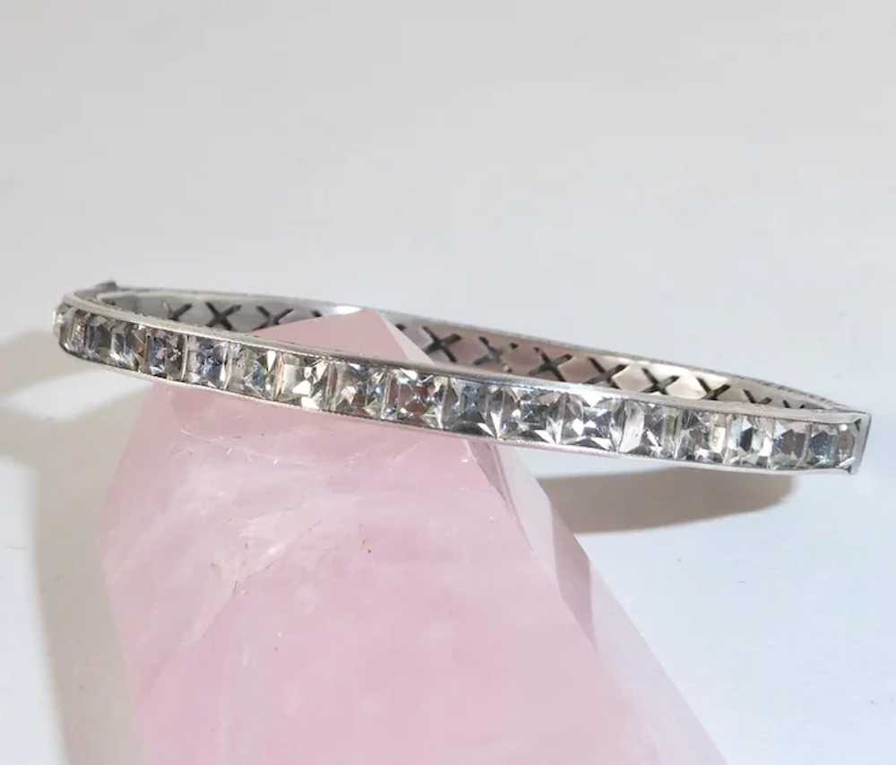 Art Deco Sterling & Rhinestone Hinged Bangle Brac… - image 3