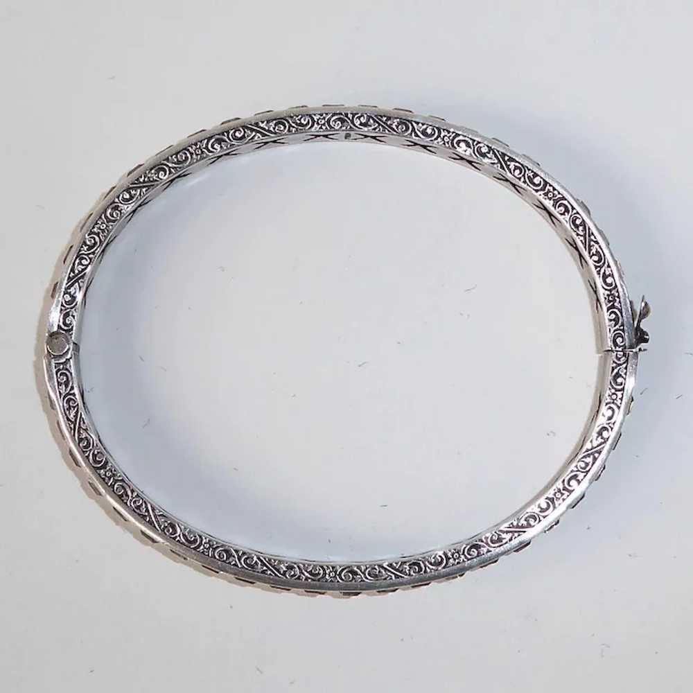 Art Deco Sterling & Rhinestone Hinged Bangle Brac… - image 5