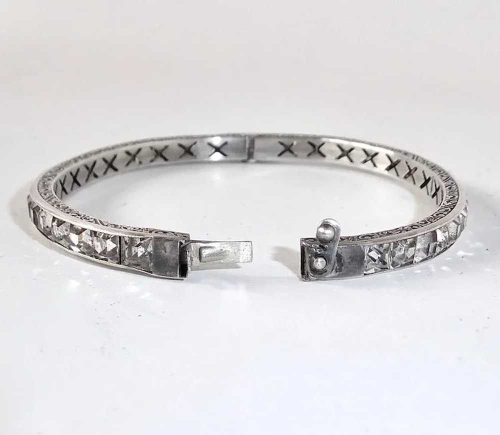 Art Deco Sterling & Rhinestone Hinged Bangle Brac… - image 8