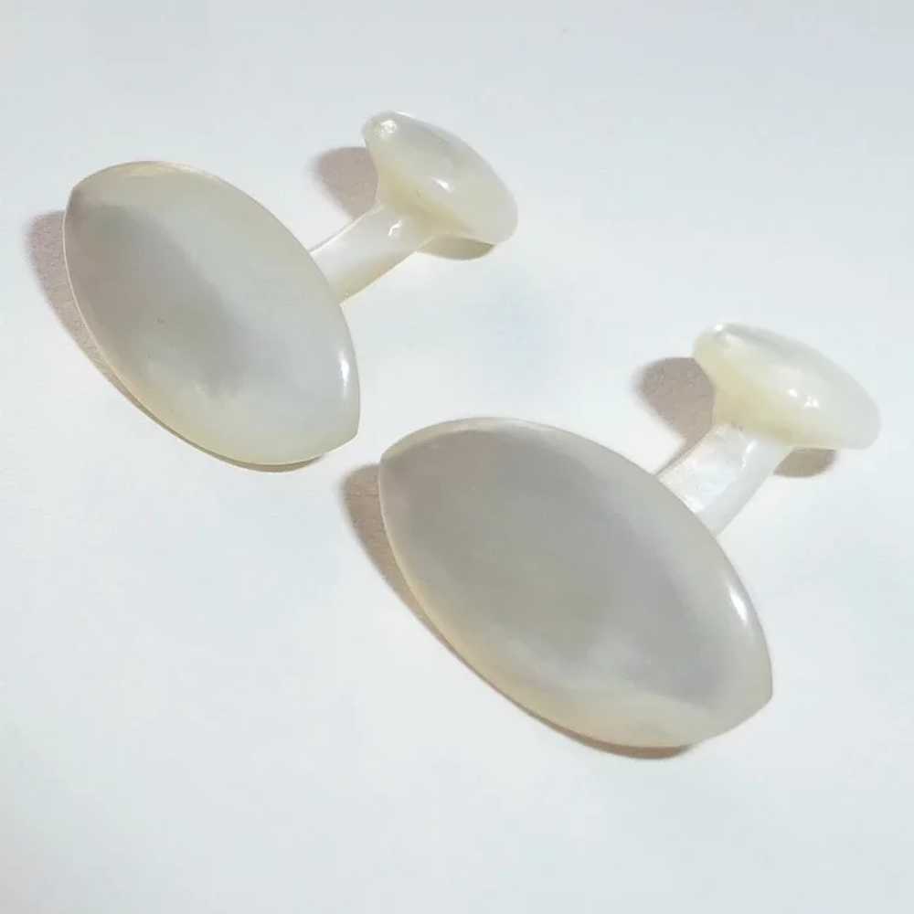 Solid Carved Mother of Pearl Edwardian Cufflinks - image 2