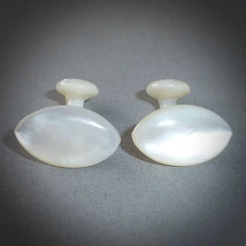 Solid Carved Mother of Pearl Edwardian Cufflinks - image 9