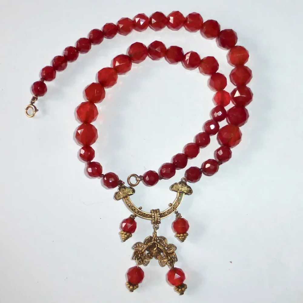 Carnelian Faceted Bead Necklace w GW 800 Silver F… - image 7
