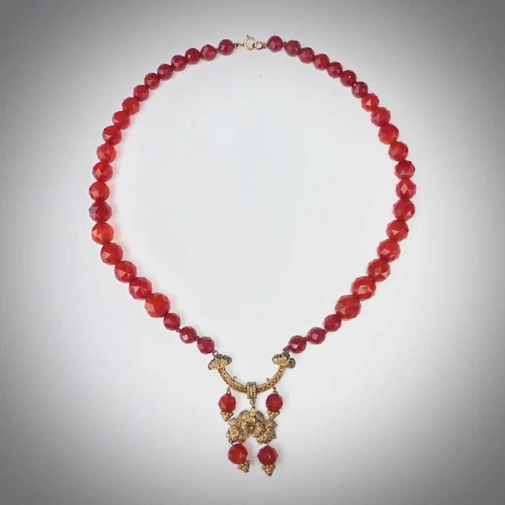 Carnelian Faceted Bead Necklace w GW 800 Silver F… - image 9