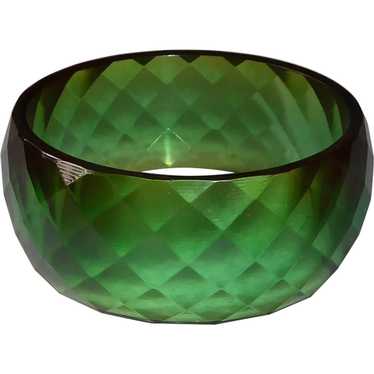 Bakelite Faceted Green Prystal X Wide Bangle Brace