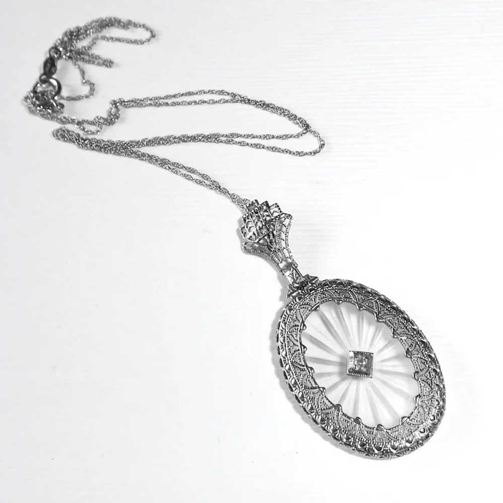 Art Deco 10k Camphor Glass & Diamond Pendant Neck… - image 11