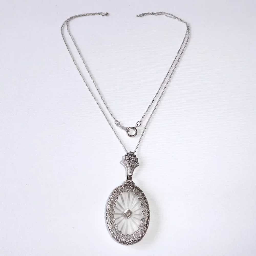 Art Deco 10k Camphor Glass & Diamond Pendant Neck… - image 5