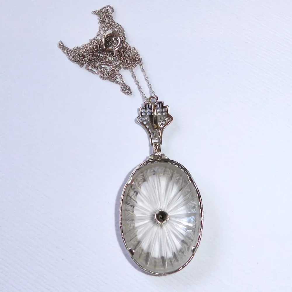 Art Deco 10k Camphor Glass & Diamond Pendant Neck… - image 6
