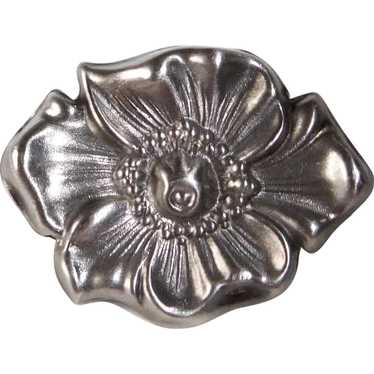 Art Nouveau Victorian Repousse Sterling Poppy Pin - image 1