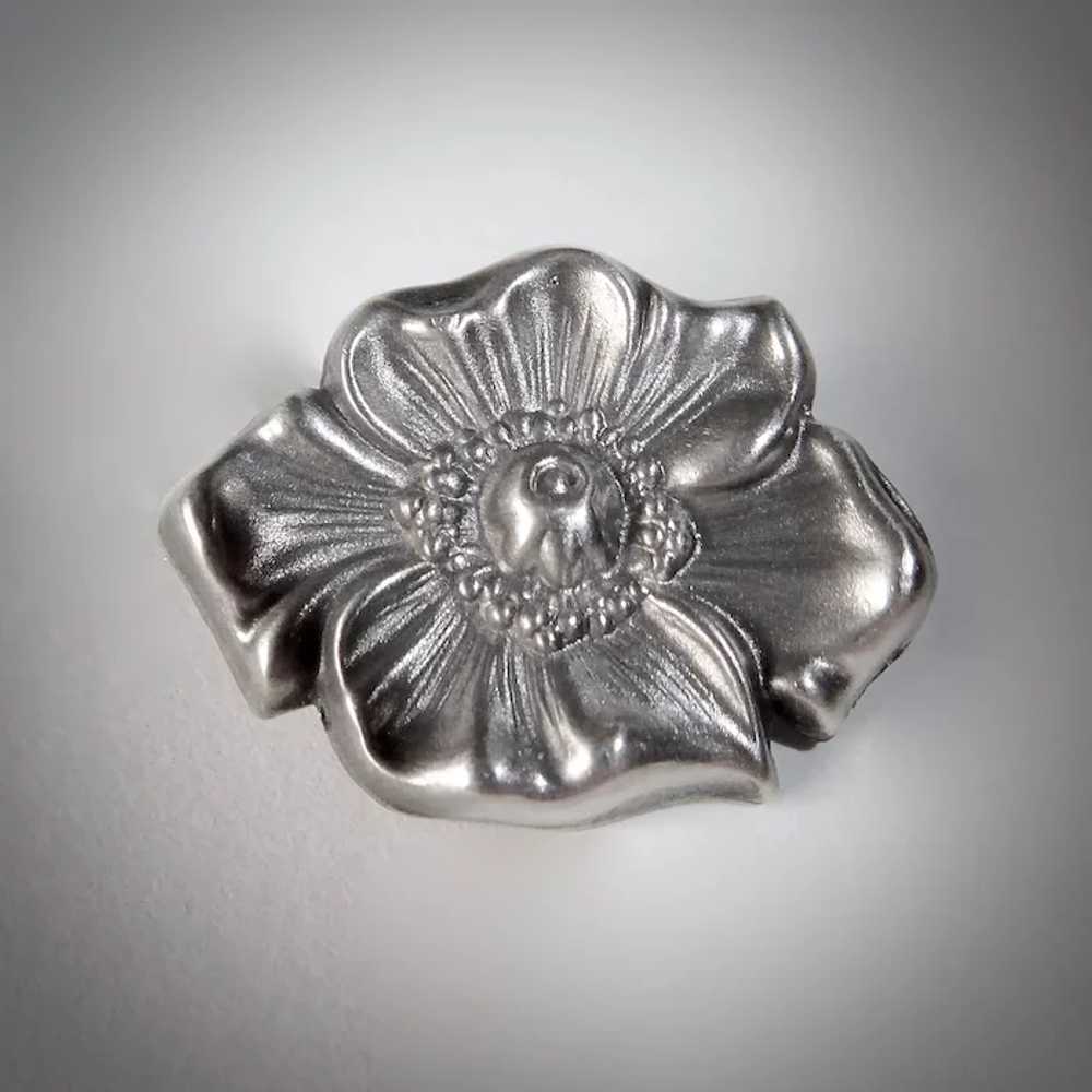 Art Nouveau Victorian Repousse Sterling Poppy Pin - image 5