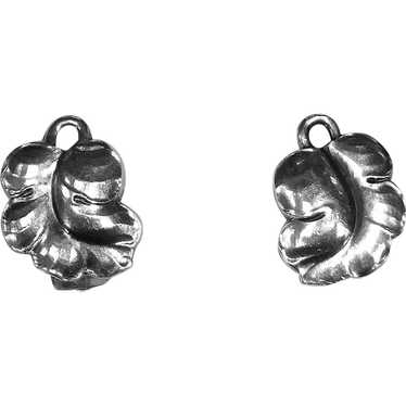 Georg Jensen Sterling Curled Grape Leaf Clip Earri