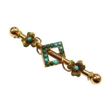 Antique Victorian 14k & Turquoise Watch Pin