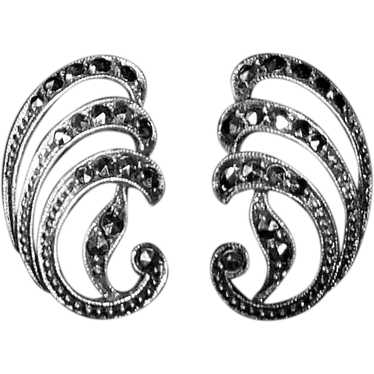 Art Deco 835 Silver & Marcasite Swirl Earrings