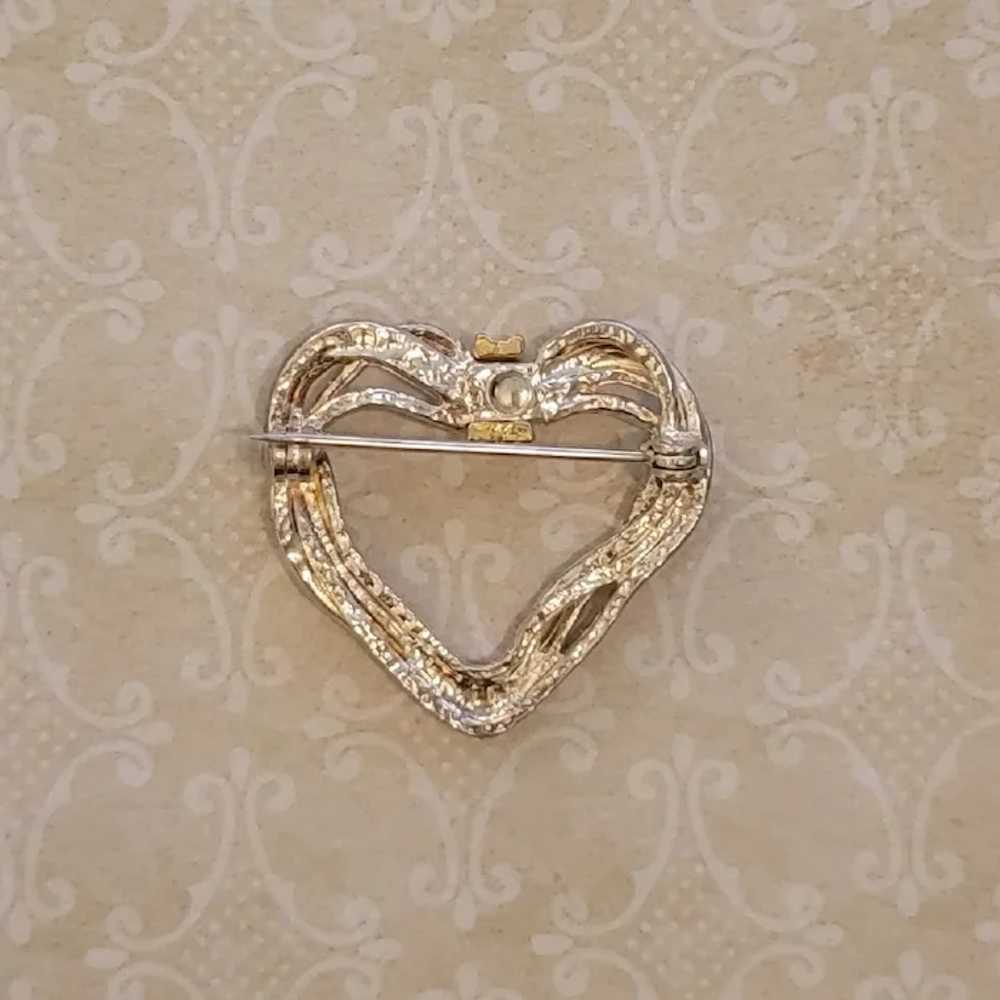 Silver Tone Freeform Wire Heart Brooch with Gold … - image 4