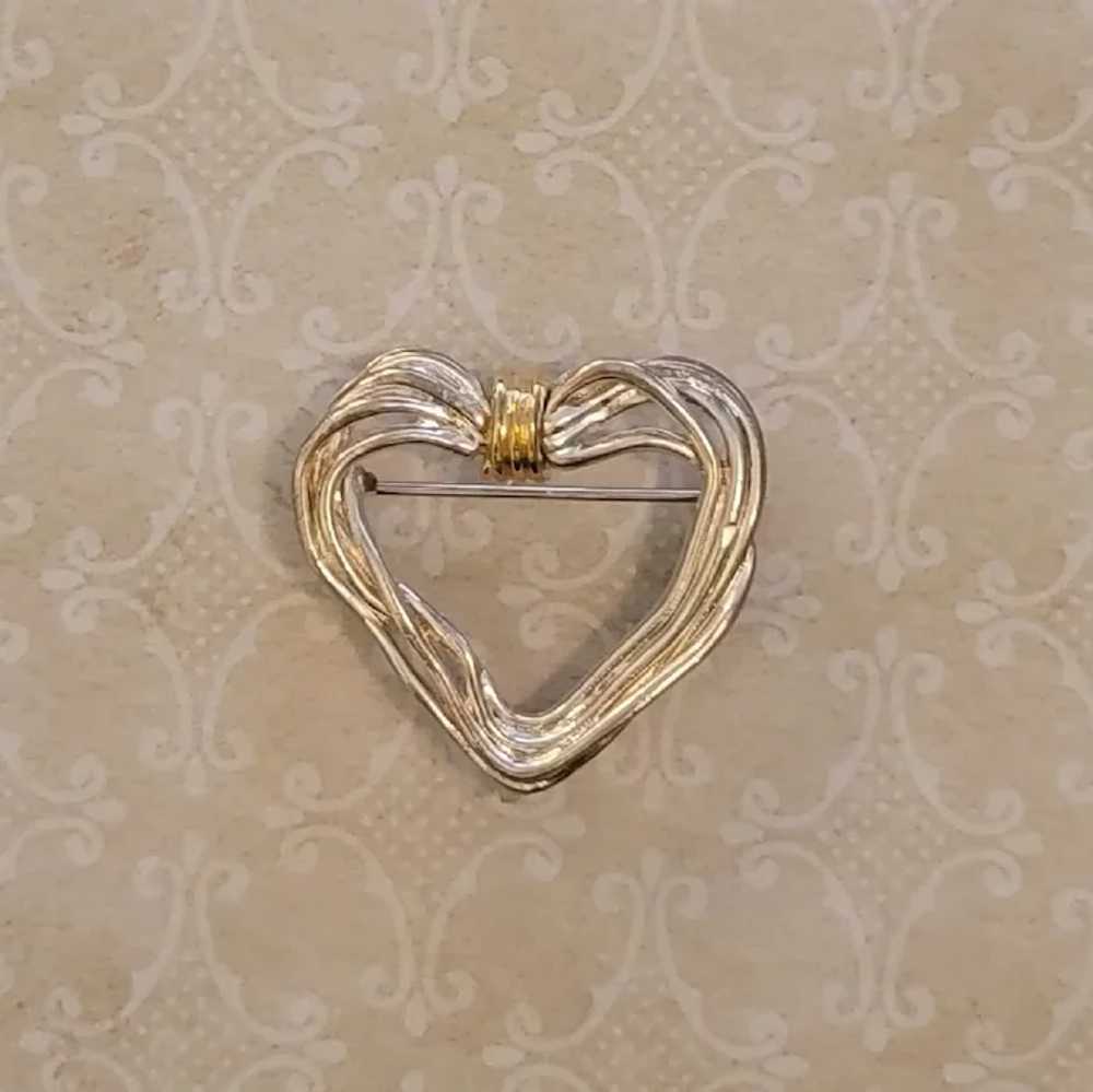 Silver Tone Freeform Wire Heart Brooch with Gold … - image 5