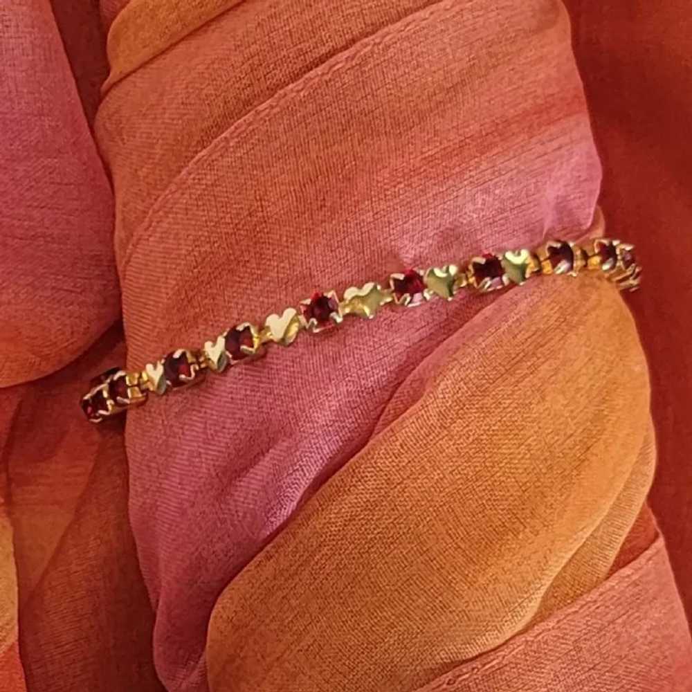 Hearts and Red Crystals Gold Tone Tennis Bracelet - image 2