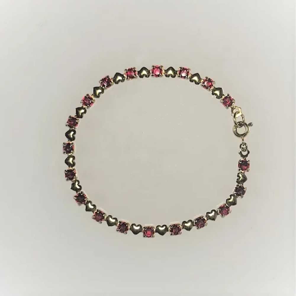 Hearts and Red Crystals Gold Tone Tennis Bracelet - image 3