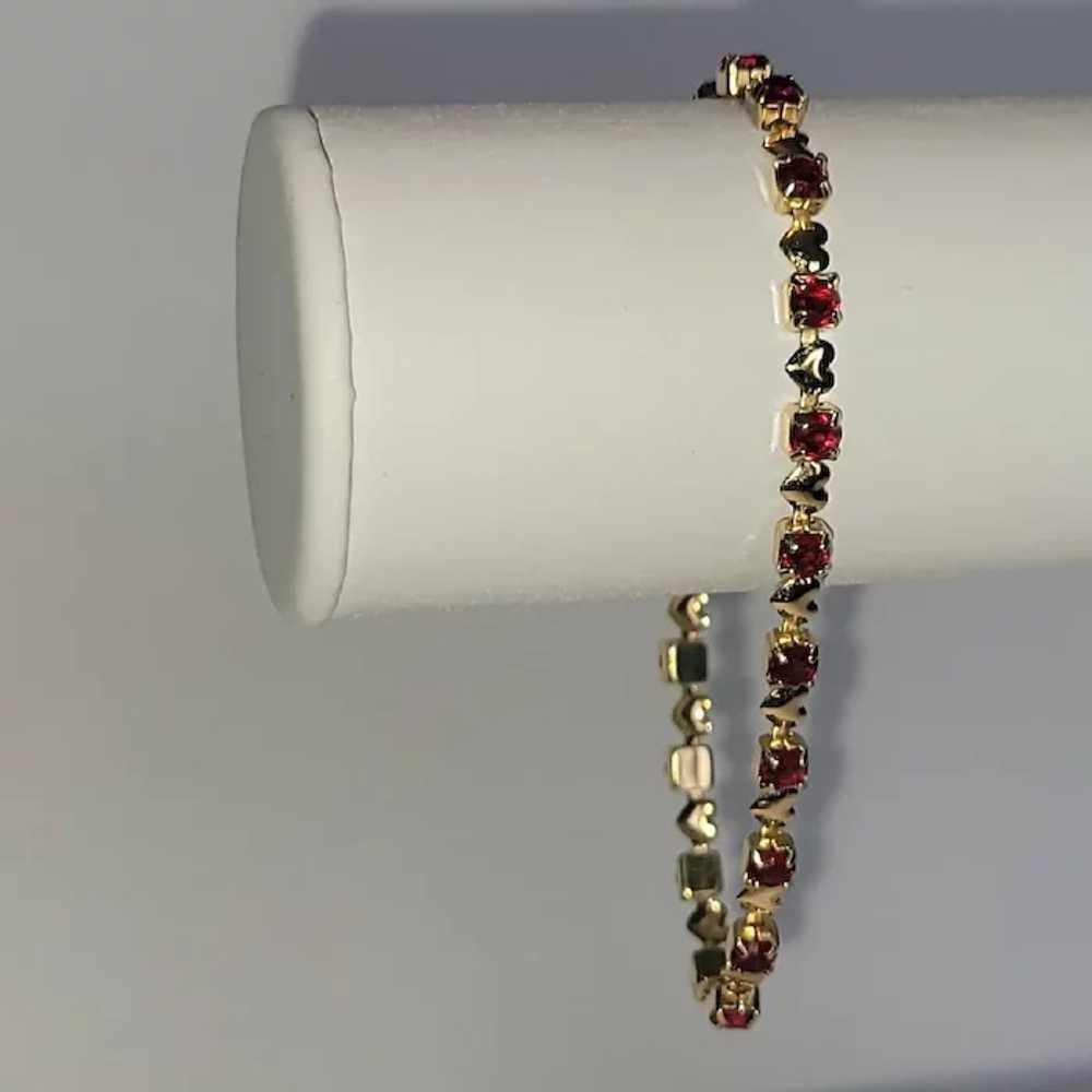 Hearts and Red Crystals Gold Tone Tennis Bracelet - image 6