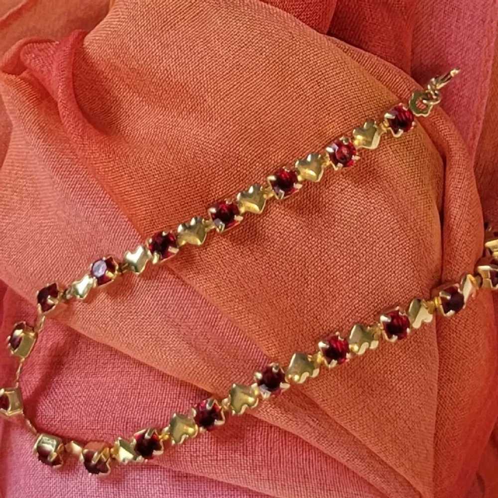 Hearts and Red Crystals Gold Tone Tennis Bracelet - image 7