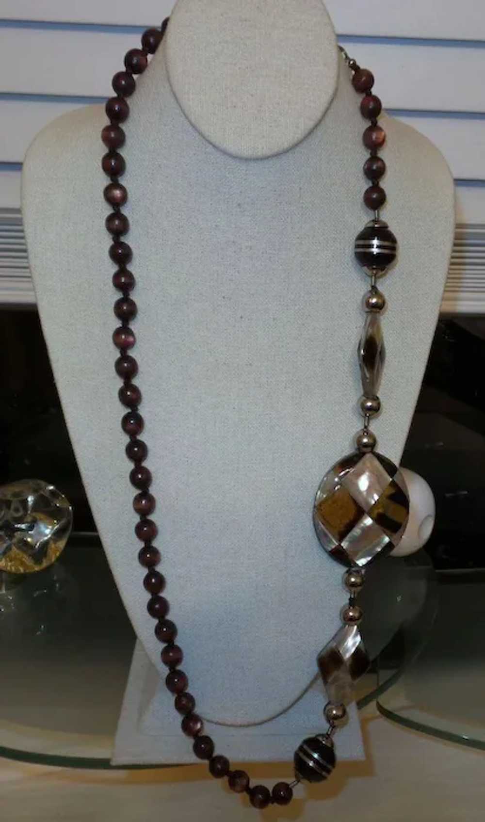 Signed Valentino Necklace with MOP and Glowing Lucite Beads