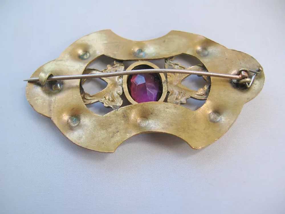 Victorian-Edwardian Brass Sash Pin-Brooch with Pu… - image 4