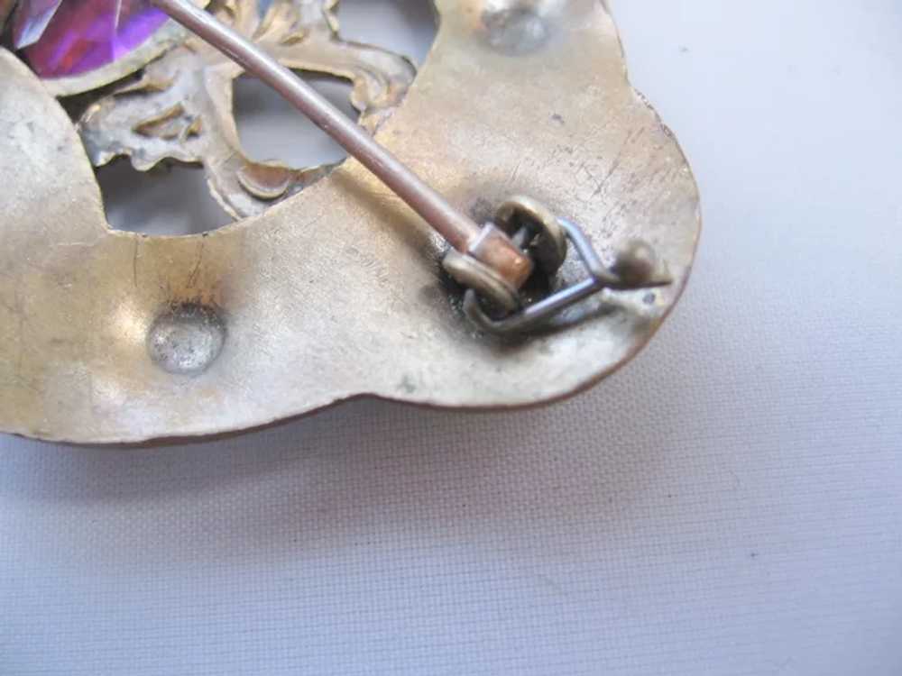 Victorian-Edwardian Brass Sash Pin-Brooch with Pu… - image 5
