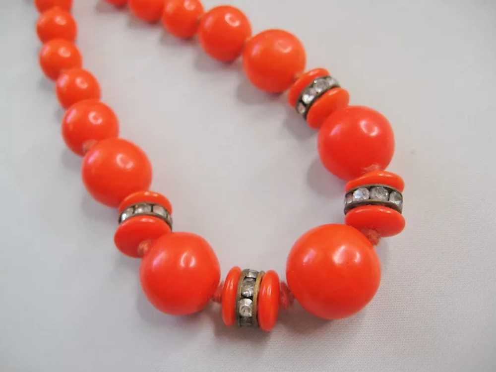 Vintage Made in Germany Bright Orange and Rhinest… - image 2