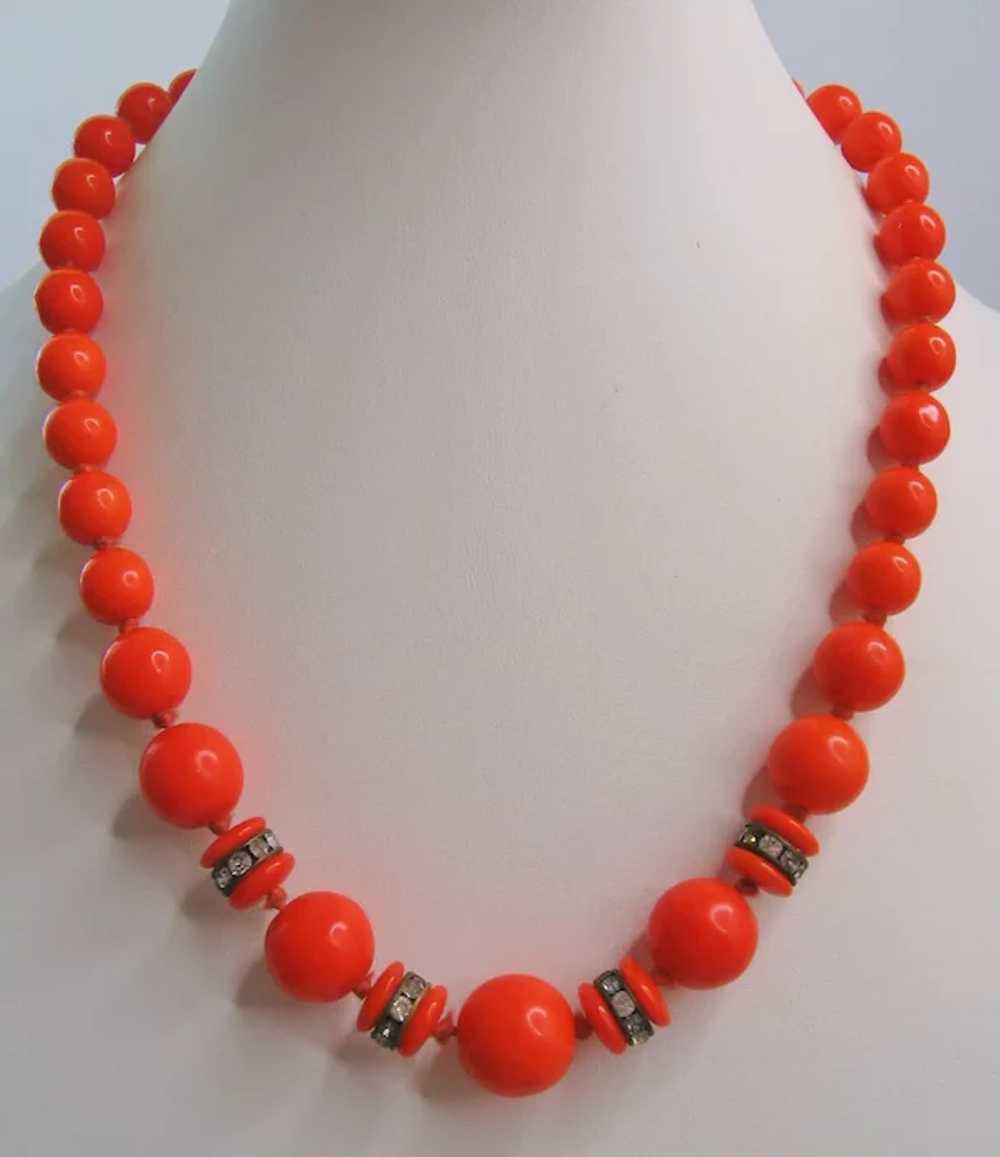 Vintage Made in Germany Bright Orange and Rhinest… - image 3