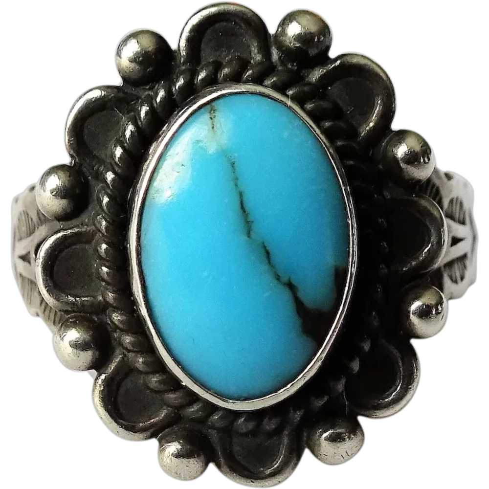 STRIKING Vintage Navajo Ring,Sterling Silver,Blue… - image 1