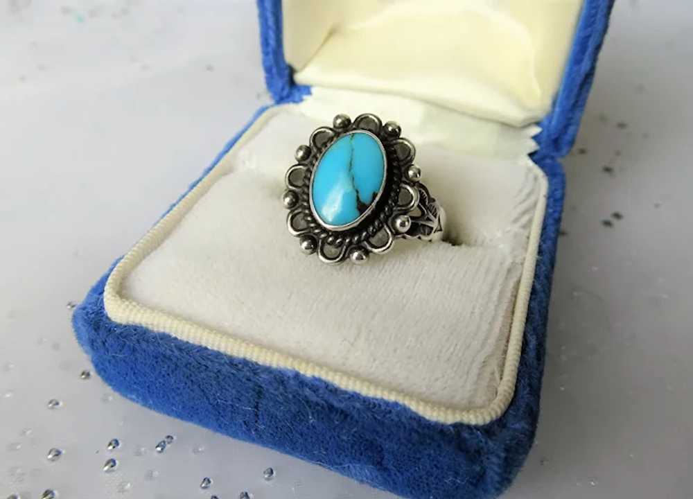 STRIKING Vintage Navajo Ring,Sterling Silver,Blue… - image 2
