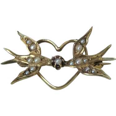 BEAUTIFUL Antique Gold and Seed Pearls Brooch, Do… - image 1