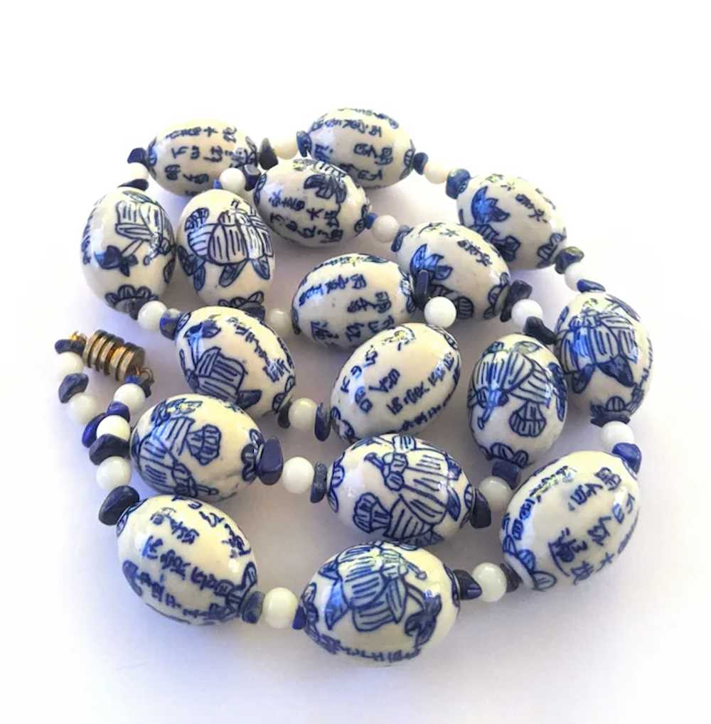 Blue And White Hand Painted Chinoiserie Beaded Ne… - image 5