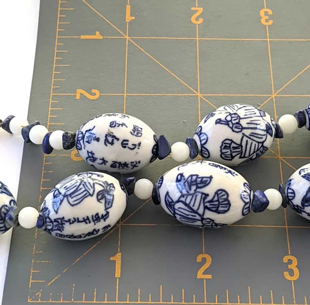 Blue And White Hand Painted Chinoiserie Beaded Ne… - image 7