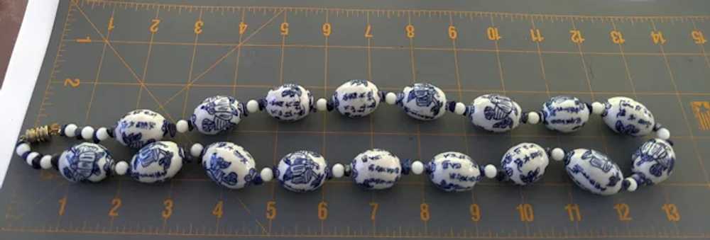 Blue And White Hand Painted Chinoiserie Beaded Ne… - image 8