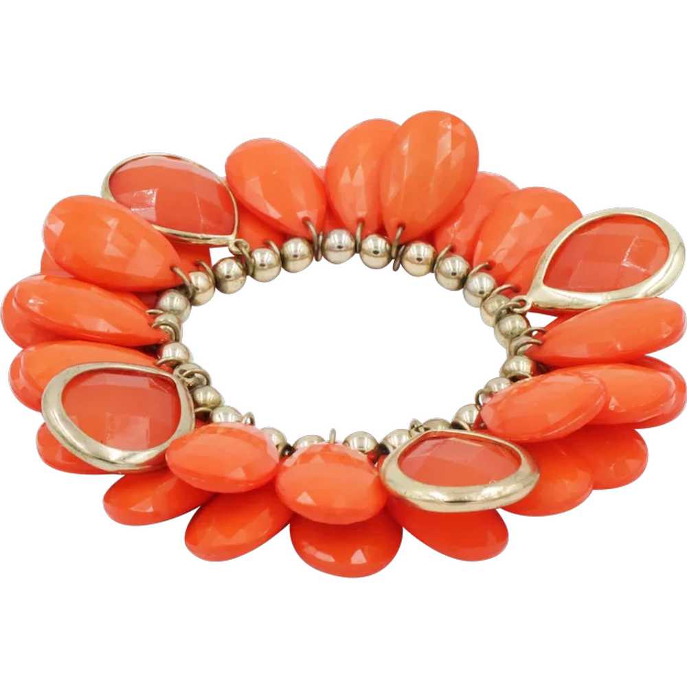 Bracelet Stretch Lucite Mod 60s Statement Orange … - image 1