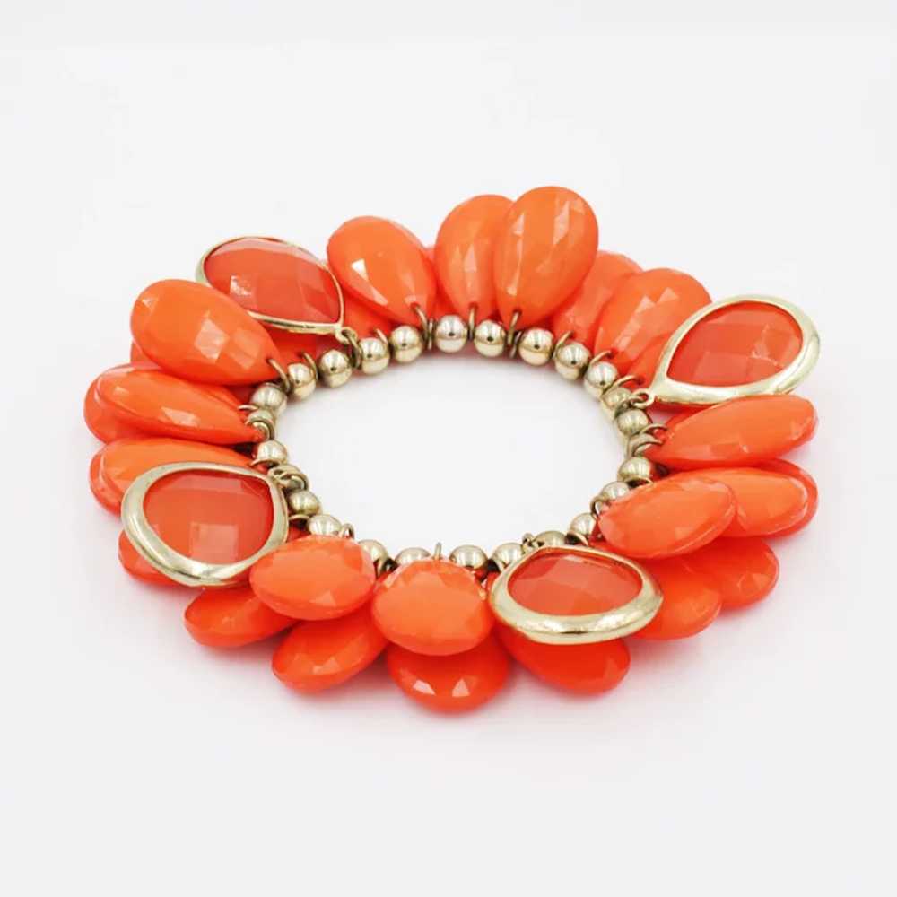 Bracelet Stretch Lucite Mod 60s Statement Orange … - image 3