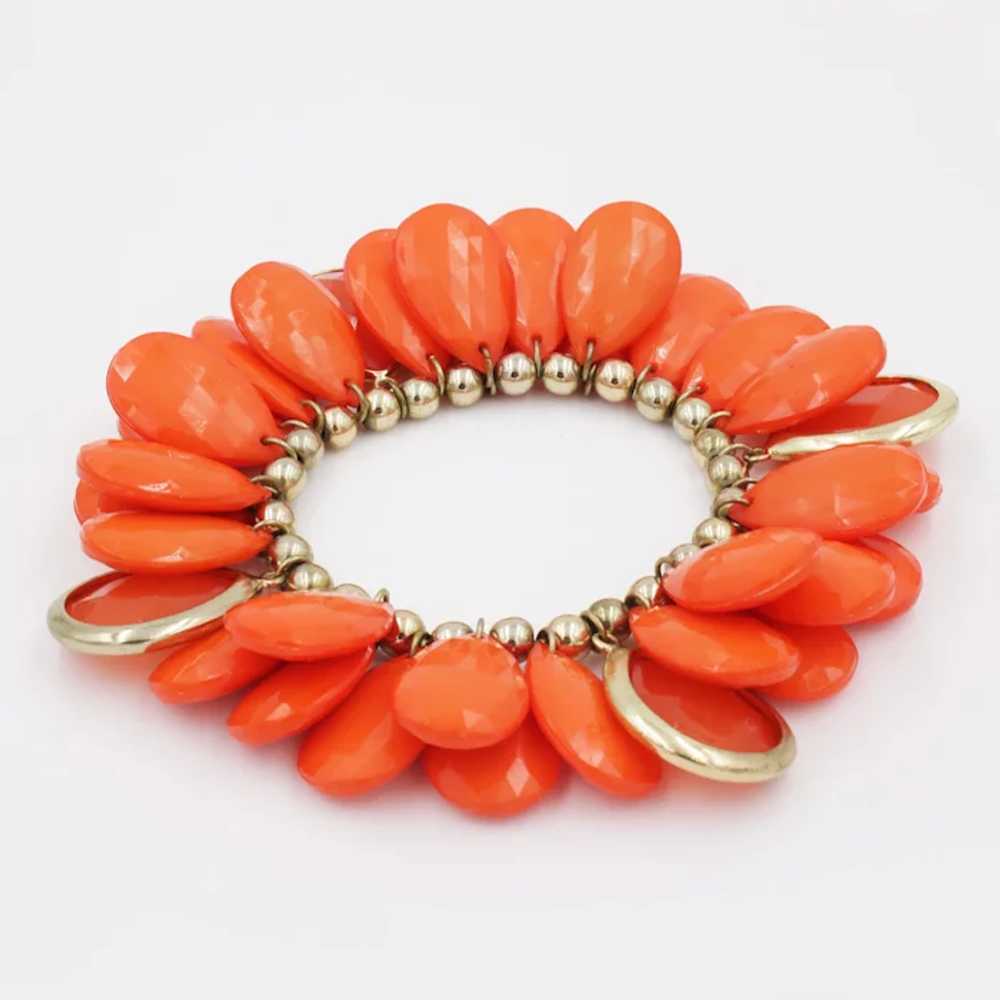 Bracelet Stretch Lucite Mod 60s Statement Orange … - image 4