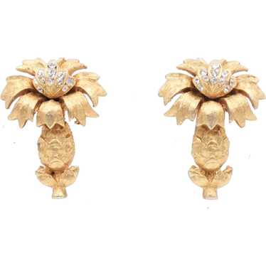 Earrings Signed Coro Carnation Flower Rhinestone - image 1