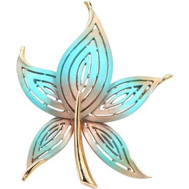 Brooch Pin Leaf Pierced Two Tone Blue Green - image 1