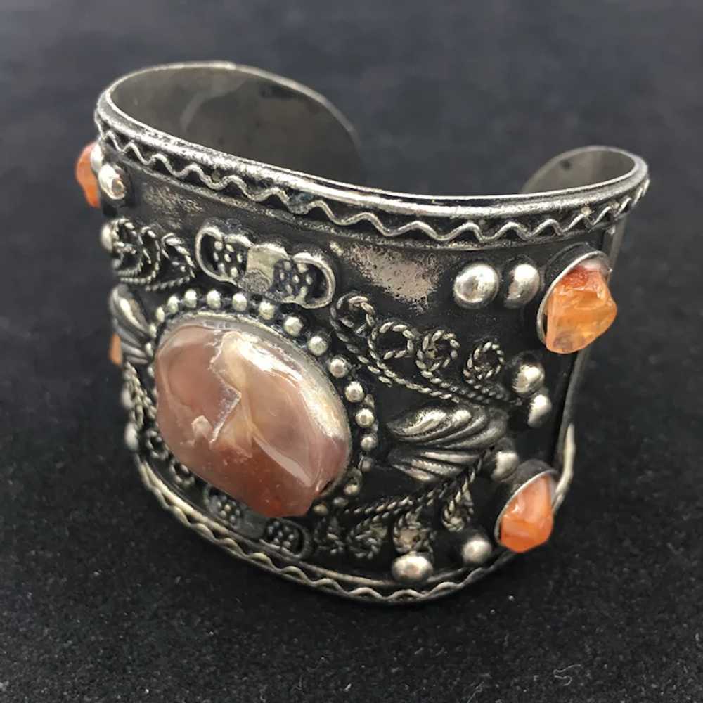 Vintage Handcrafted Silver Cuff Bracelet with Rou… - image 2