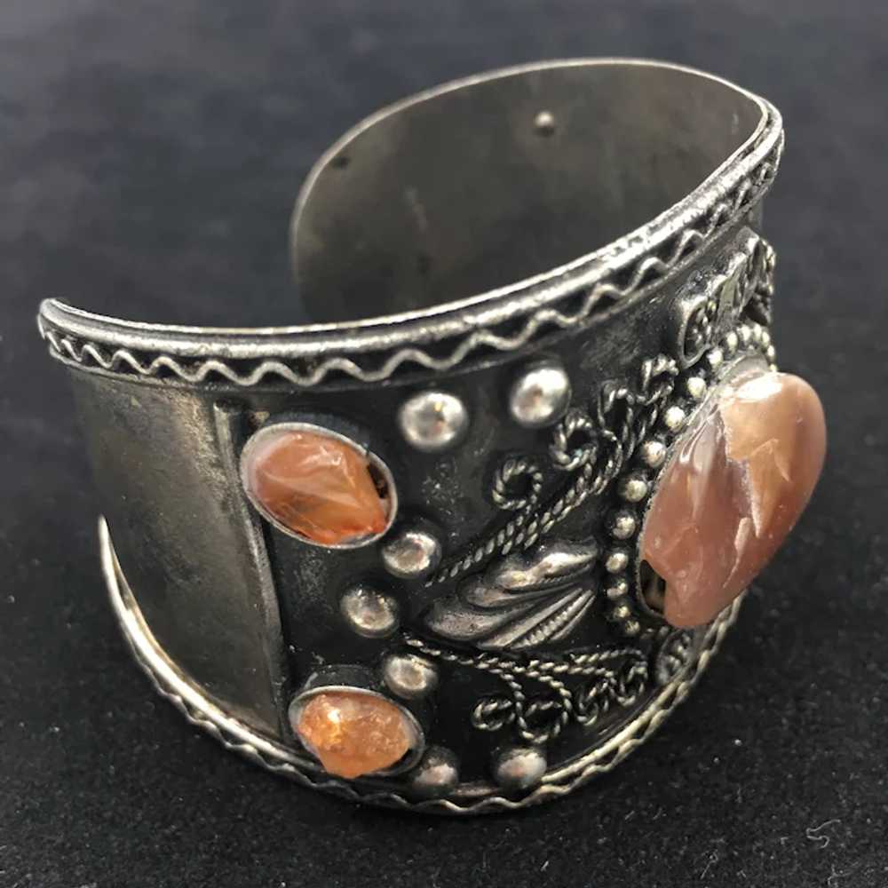 Vintage Handcrafted Silver Cuff Bracelet with Rou… - image 3