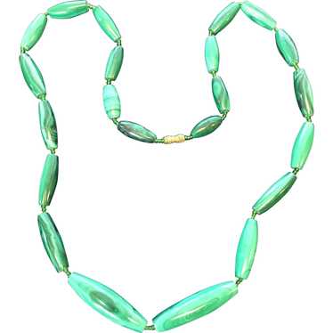 Vintage Carved Malachite and Green Glass Necklace