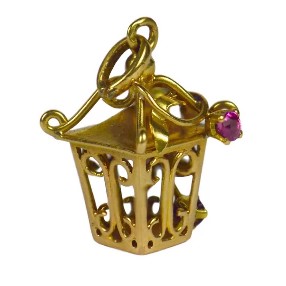 French Yellow Gold Gem Set Lantern Charm Pendant - image 3