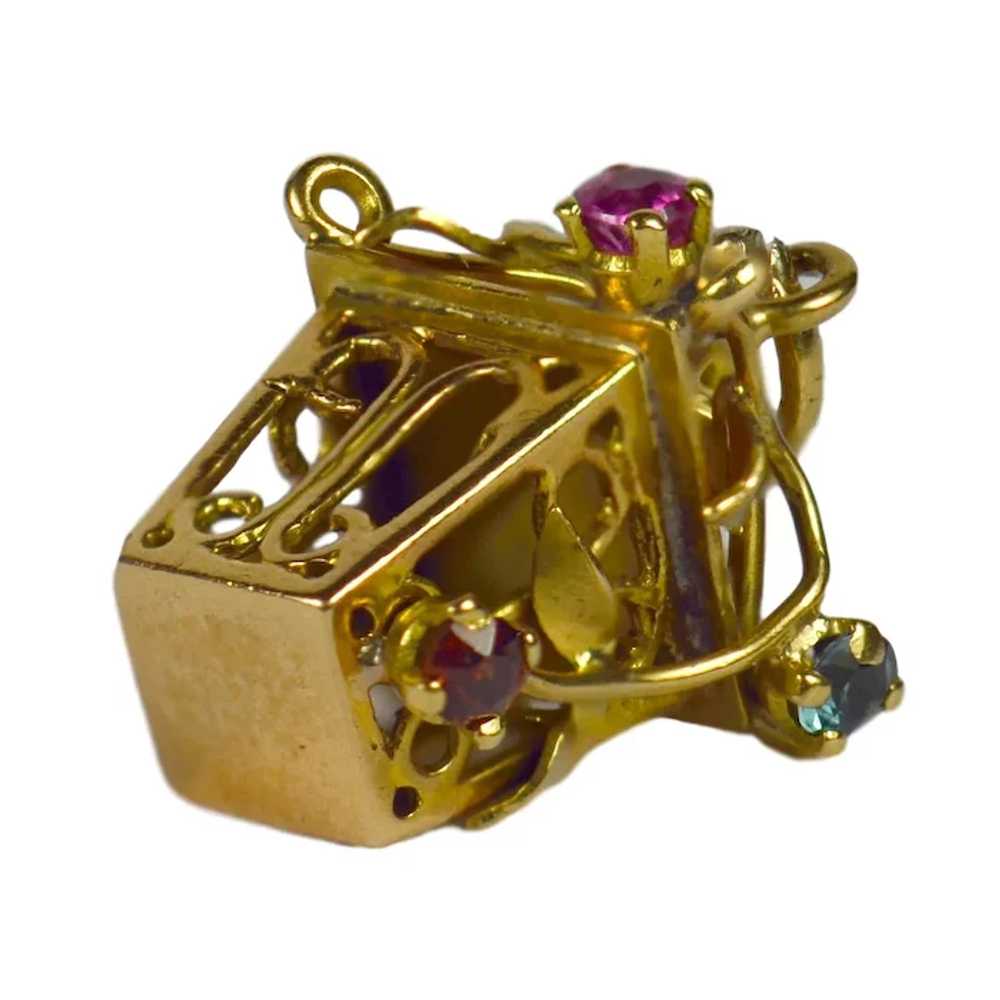 French Yellow Gold Gem Set Lantern Charm Pendant - image 5