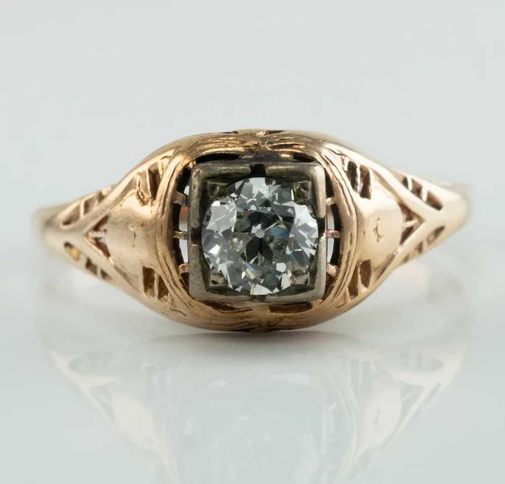 Antique Old Mine Cut .40ct Diamond 14K Gold Ring … - image 2