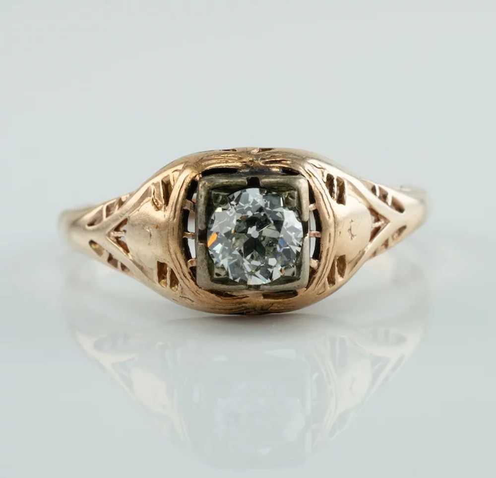 Antique Old Mine Cut .40ct Diamond 14K Gold Ring … - image 3
