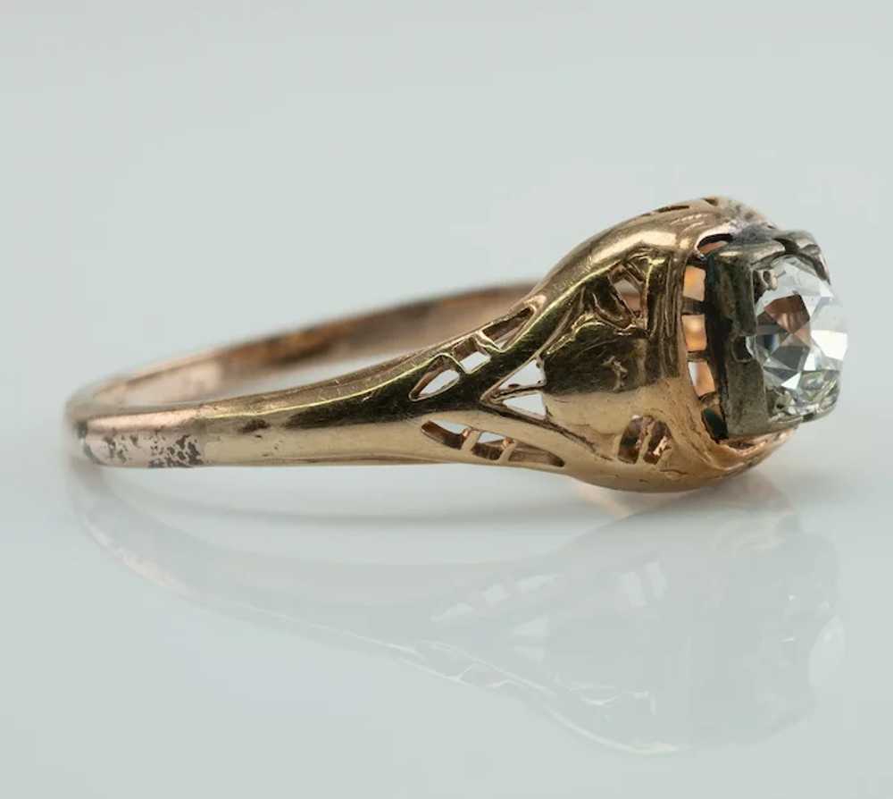 Antique Old Mine Cut .40ct Diamond 14K Gold Ring … - image 4